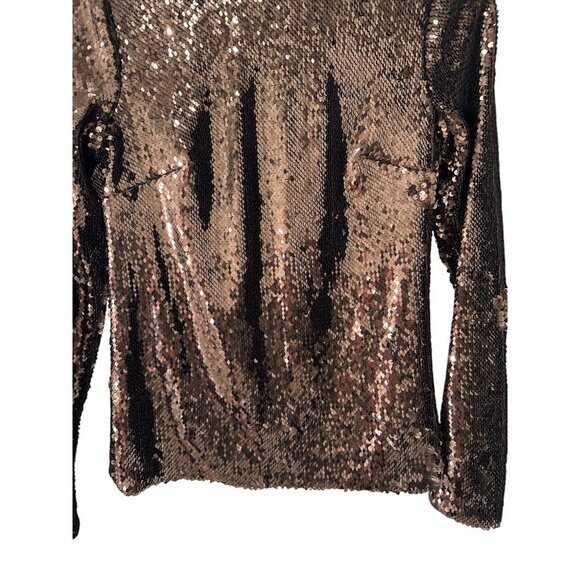 Ted Baker Lovato Sequin Top High Neck Brown Zipper Back Size 0, Pre-Owned EUC - Picture 2 of 9